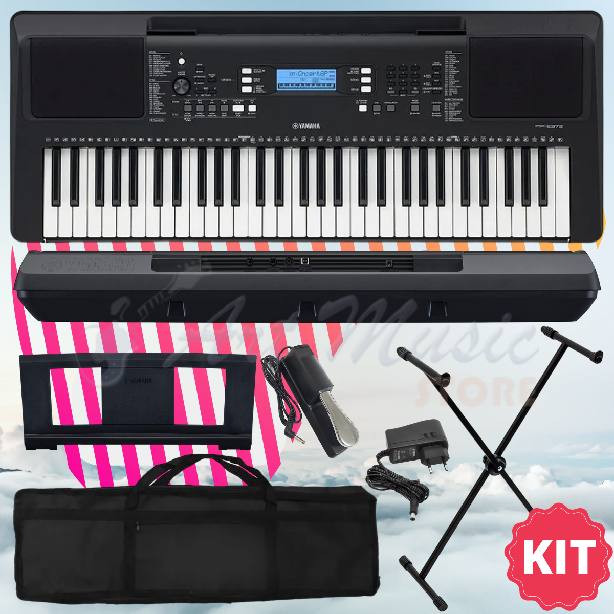 Kit Teclado Yamaha PSR-E373 61 Teclas +Suporte - Koala Music